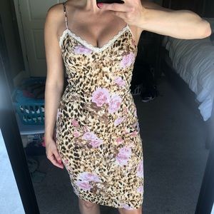 Sexy slip style floral and animal print dress S